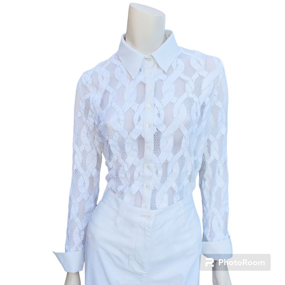 SALE! NWT ANNE FONTAINE White Lace Blouse Shirt Top 44 US 12 L